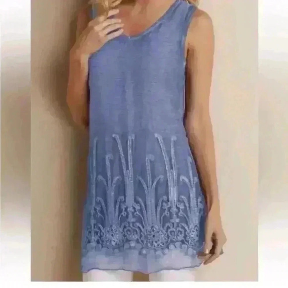 Soft Surroundings Silk Romance Top in Blue Heron Women’s Sm NWT - Picture 1 of 8